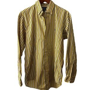 Ralph Lauren Shirt Blake Fit 100%‎ Cotton Yellow Navy Stripe Long Sleeve M